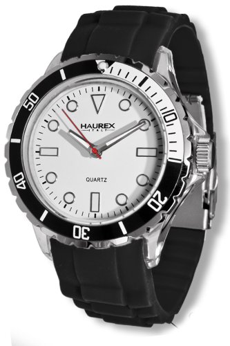 Haurex Italien Herren Sport W1 Sport Clear Plastic Gehaeuse drehbare Luenette Rubber Uhr
