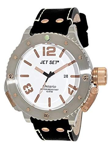 Jet Set - j36103 - 167 - Ontario - Armbanduhr - Quarz Analog - Weisses Ziffernblatt - Armband Leder Schwarz