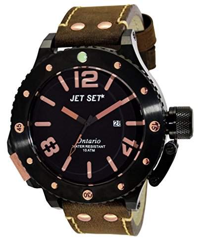 Jet Set - j3610b-266 - Ontario - Armbanduhr - Quarz Analog - Zifferblatt schwarz Armband Leder braun