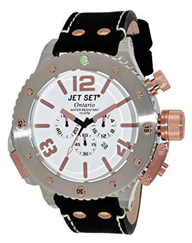 Jet Set - j37103 - 167 - Ontario - Armbanduhr - Quarz Chronograph - Weisses Ziffernblatt - Armband Leder Schwarz