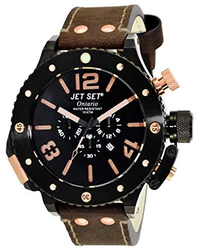 Jet Set - j3710b-266 - Ontario - Armbanduhr - Quarz Chronograph - Schwarzes Ziffernblatt - Armband Leder braun
