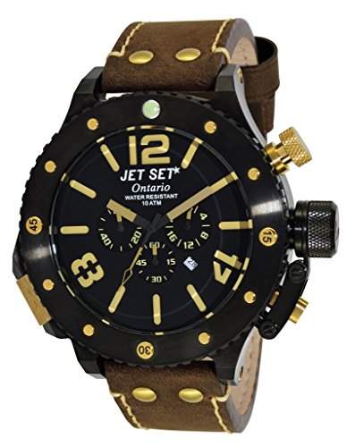 Jet Set - j3710b-766 - Ontario - Armbanduhr - Quarz Chronograph - Schwarzes Ziffernblatt - Armband Leder braun