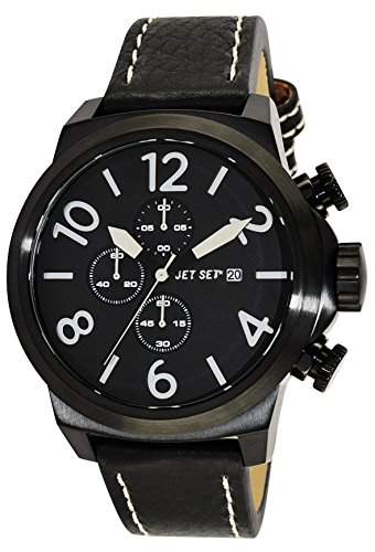 Jet Set - j6660b-267 - New York - Armbanduhr - Quarz Chronograph - Schwarzes Ziffernblatt - Armband Leder Schwarz