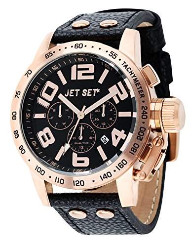 Jet Set - j7413r-257 - San Remo - Armbanduhr - Quarz Chronograph - Schwarzes Ziffernblatt - Armband Leder Schwarz