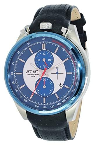Jet Set - j11863 - 337 - Turin - Armbanduhr - Quarz Chronograph - Zifferblatt Blau Armband Leder schwarz