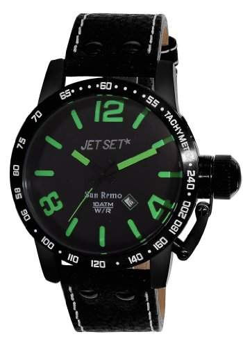 Jet Set - j8458b-437 - San Remo - Armbanduhr - Quarz Analog - Zifferblatt schwarz Armband Leder schwarz