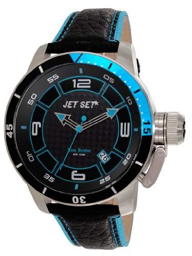Jet Set - J90101 - 233 - San Remo - Armbanduhr - Quarz Analog - Zifferblatt schwarz Armband Leder schwarz