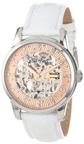 Stuhrling Original Damen 5761115P53 Vogue Audrey Stella Matic Skeleton Swarovski Crystal White Lederband Uhr