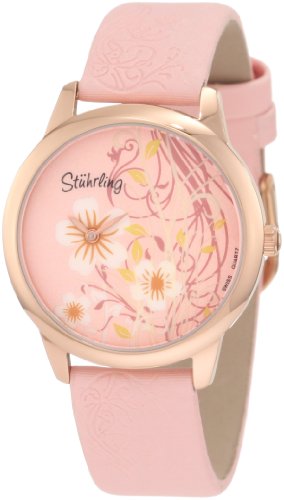 Stuhrling Bouquet Damen 34mm Rosa Leder Armband Mineral Glas Uhr 199B 1145A4