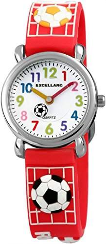 Excellanc Fussball Kinderuhr mit Silikonband Soccer Football Armbanduhr Rot