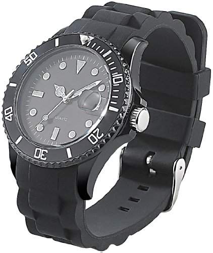 St Leonhard Sportliche Silikon-Quarz-Armbanduhr, Lupen-Mineralglas, schwarz