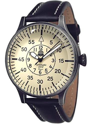 Klassisch-markante Retro Uhr - Beobachter Ziff-Blatt v Aeromatic 1912 A1152-BL