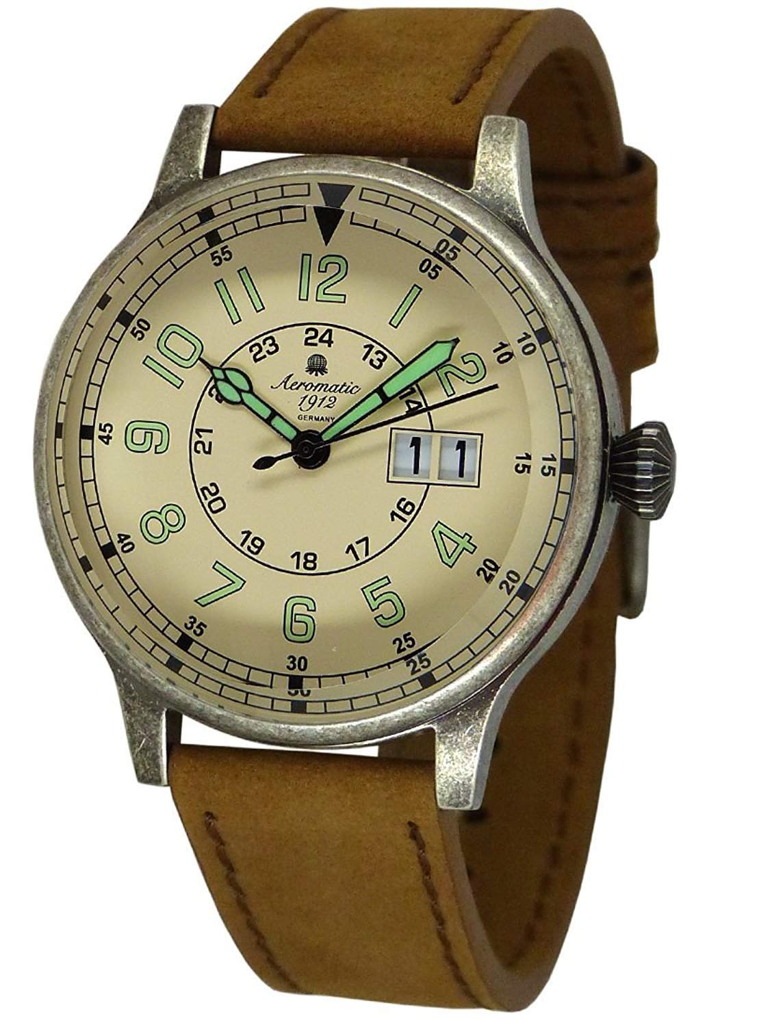 Retro Militaer Flieger Uhr - Gross-Datum -Aeromatic 1912 A1254