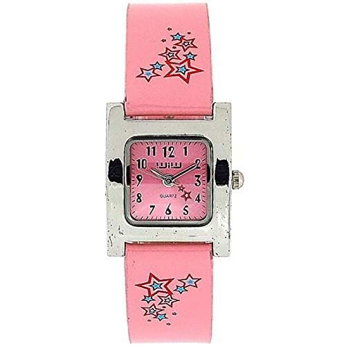 WIW WW147 modische Damenarmbanduhr Baby-pink, Sternenmuster, quadratisches Ziffernblatt, PU-Armband