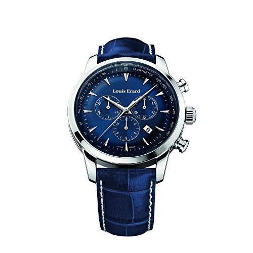 Louis Erard Herren 42mm Chronograph Blau Leder Armband Uhr 13900AA05BDC102