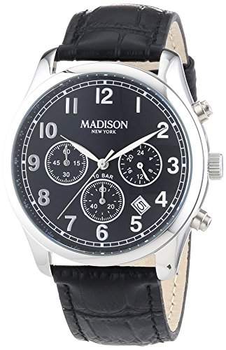 MADISON NEW YORK Herren-Armbanduhr XL Chronograph Leder G4364A3