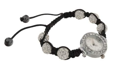 Mador Damen-Armbanduhr Analog Quarz Shamballa Zirkonia Beads Charms Perlen in Weiss - SHA-WBS03