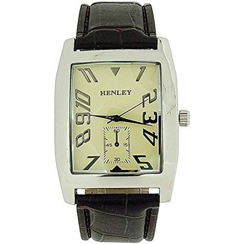 HENLEY Elegante Herrenarmbanduhr mit cremefarbenem Ziffernblatt und braunem Kroko-Effekt Armband H010035N