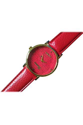 Geneva Blumen Kunstleder Band Armbanduhr rot