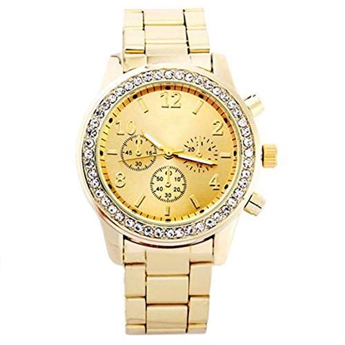 Gold Uhr Elegante Damen Herren Uhr Edelstahl Armbanduhr Damenuhr Herrenuhr mit Strass Watches