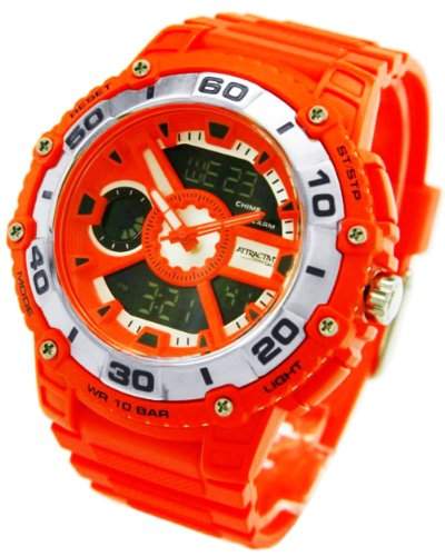 Q&Q Attractive Herren Uhr DE10J312 orange mit Plastik armband Analog Digital