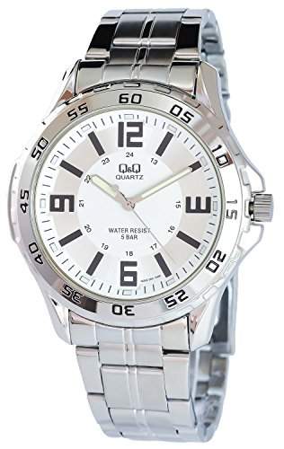 Q&Q Herrenuhr Weiss Silber Analog Metall Armbanduhr Uhr