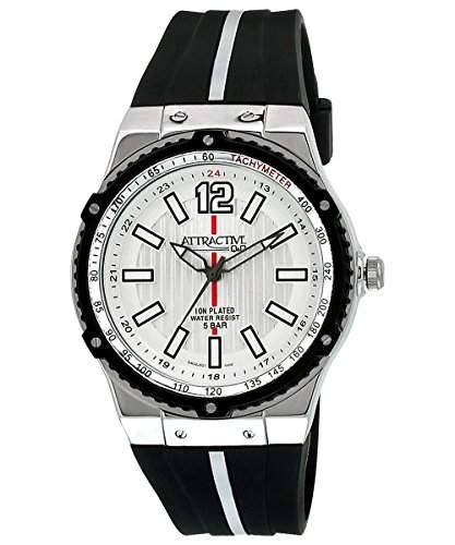 Q&Q Attractive Herren Uhr DA02J501 schwarz und Silberfarbig mit Silikon armband Analog