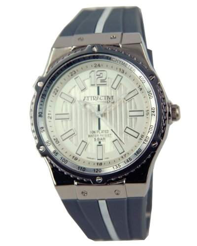 Q&Q Attractive Herren Uhr DA02J511 grau und Silberfarbig mit Silikon armband Analog
