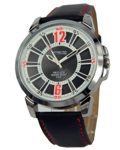 Q&Q Attractive Herren Uhr DA06J312 schwarz mit Leder armband Analog