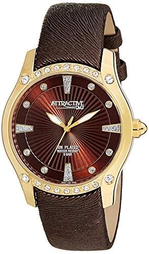 Q&Q Attractive Damen Uhr DA27j102 braun mit Leder armband Analog