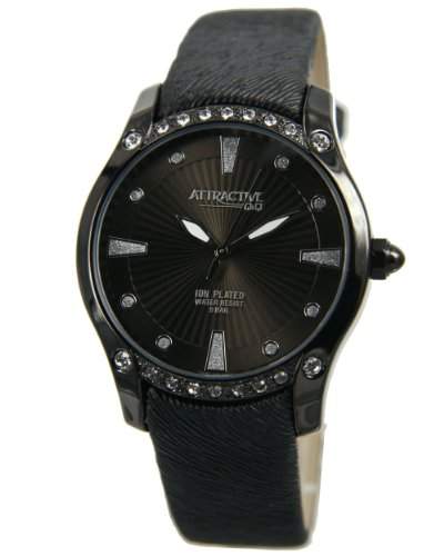 Q&Q Attractive Damen Uhr DA27J502 schwarz mit Leder armband Analog