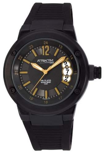 Q&Q Attractive Herren Uhr DA40J502 schwarz mit Silikon armband Analog Datum
