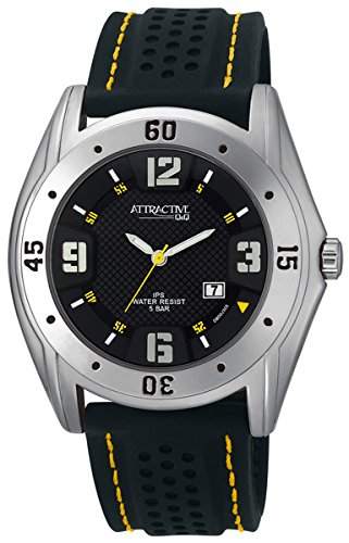 Q&Q Attractive Herren Uhr DB00J305 schwarz mit Silikon armband Analog Datum