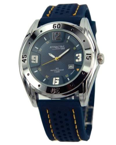 Q&Q Attractive Herren Uhr DB00J315 blau mit Silikon armband Analog Datum