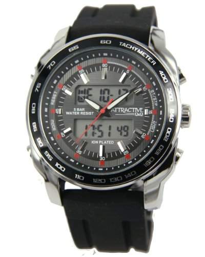 Q&Q Attractive Herren Uhr DE06J522 schwarz mit Silikon armband Analog Digital