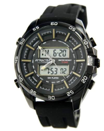 Q&Q Attractive Herren Uhr DE08J512 schwarz mit Silikon armband Analog Digital