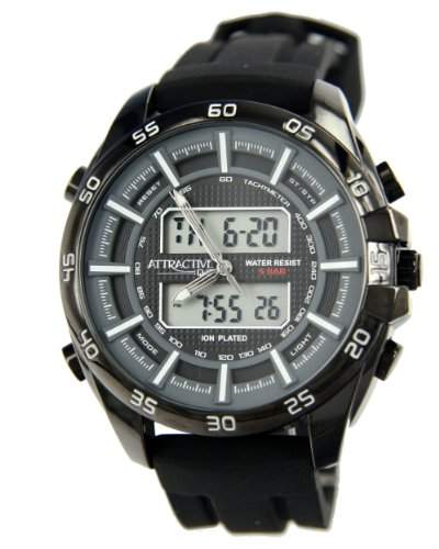 Q&Q Attractive Herren Uhr DE08J532 schwarz mit Silikon armband Analog Digital