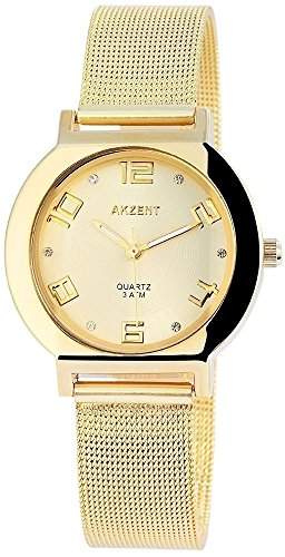 Akzent Damenuhr mit Edelstahlmeshband goldfarbig Armbanduhr Uhr SS8204000011