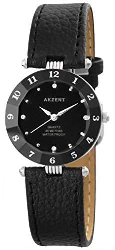 Akzent Damenuhr mit Lederimitationarmband Uhr Armbanduhr Schwarz SS8921000006