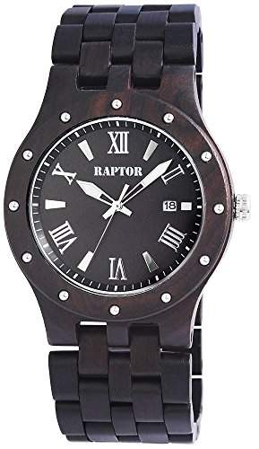 Raptor Analog Herren Armband Uhr, Holz, Ø 46 mm, Dunkel Braun ausgefallenes Design - 298191000007