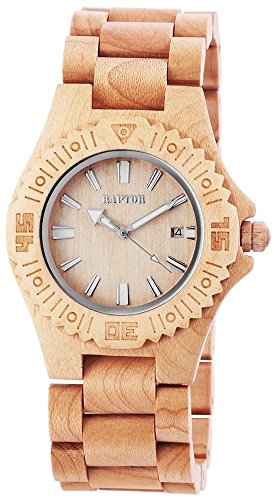Raptor Unisexuhr Holz Armbanduhr mit Holzarmband in beige aus Ahorn Wood Collection 42 mm Datumsanzeige 298197500012
