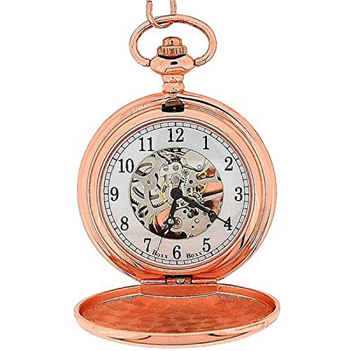 BOXX Herren Taschenuhr rotgoldfarben mit sichtbarem Uhrwerk und 30 31cm langer Kette Boxx242