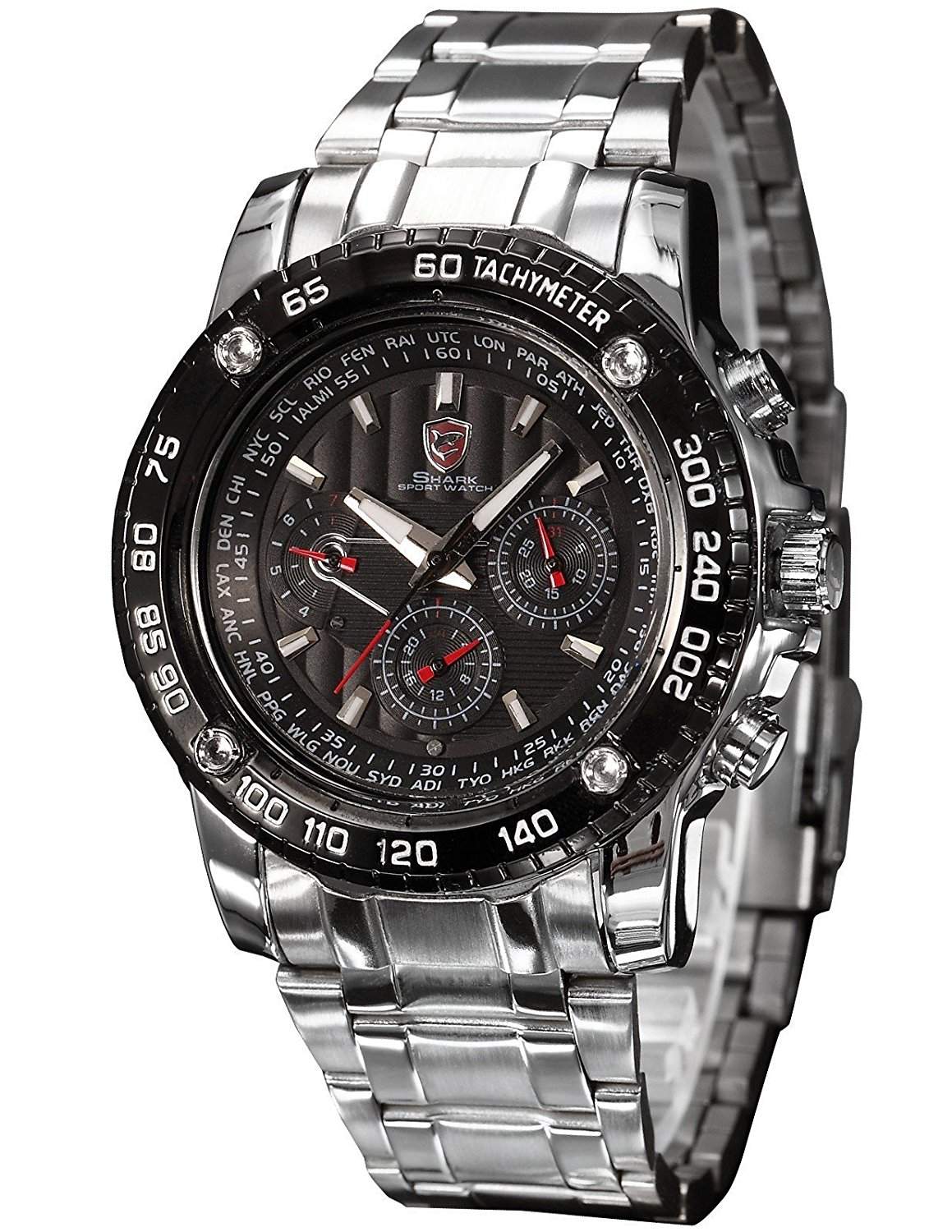 Shark Militaer Armbanduhr Analog Leuchtzeiger Edelstahl Uhrband SH015