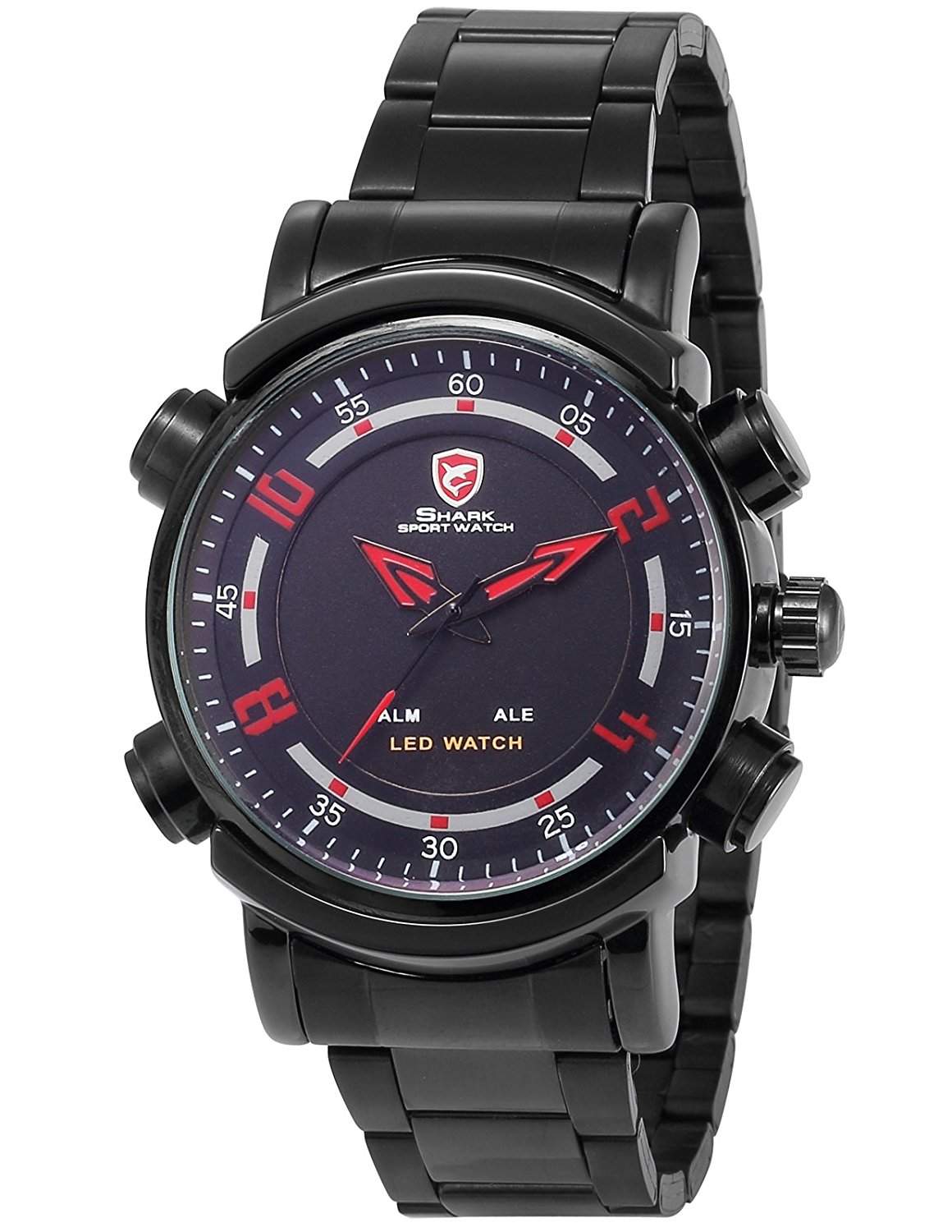 Shark Dual LED Digital Analog Armbanduhr XL Edelstahl Uhrband SH066