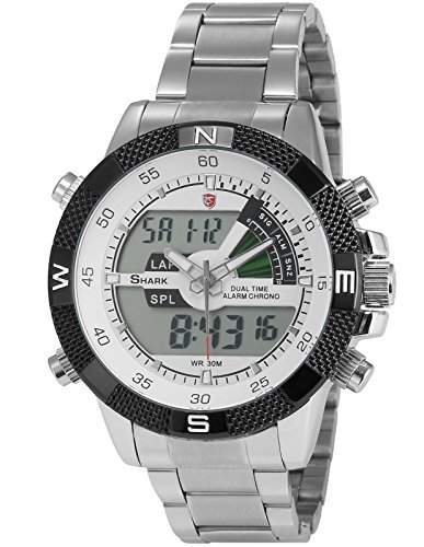 Shark XXL Dual LCD Digital Armbanduhr Edelstahl Uhrband SH046