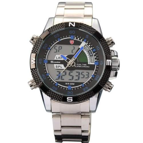 Shark Dual LCD Digital Armbanduhr Herrenuhr Quarzuhr Sportuhr Datum Uhr Watch SH050