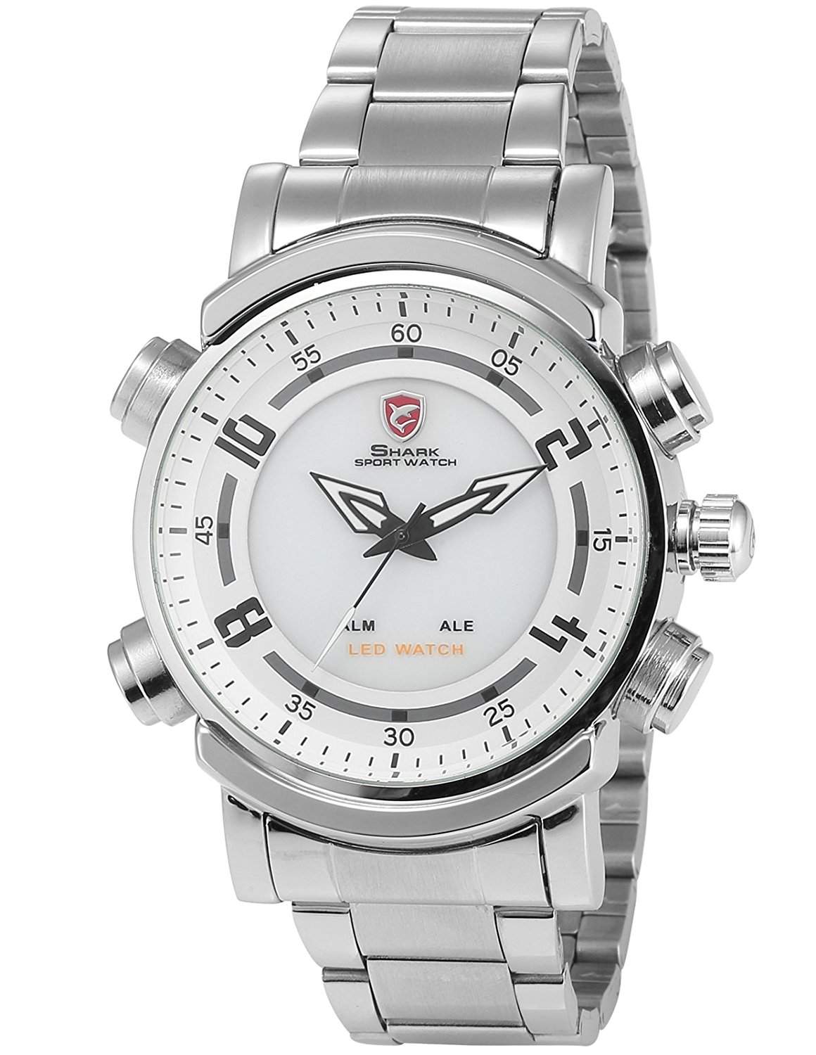 Shark Dual LED Digital Analog Armbanduhr XL Edelstahl Uhrband SH062