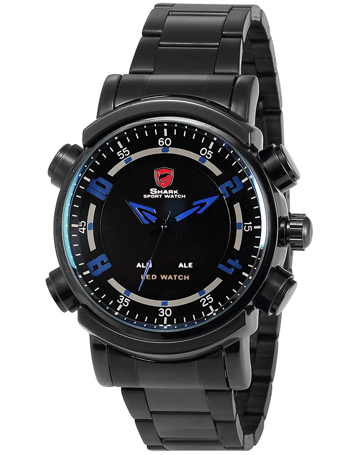 Shark Dual LED Digital Analog Armbanduhr XL Edelstahl Uhrband SH065