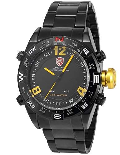 Shark Dual LED Digital Armbanduhr 2 Zeitzonen Uhr Edelstahlband SH099