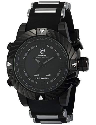 Shark Herren Armbanduhr Dual LED Digital Quarzuhr Schwarze Armband aus Gummi Sport SH165